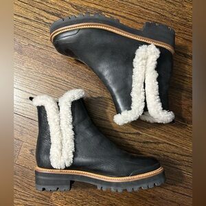 Marc Fisher Black and Cream Shearling Boots